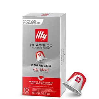 Illy Classico Nespresso-compatibele koffiecapsules 10 stuks 57 g - schuine packshot met capsule